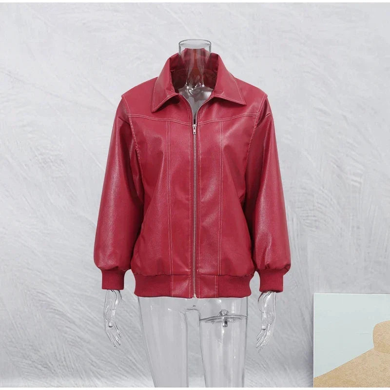 Women's Cropped Faux Leather Jacket – Patchwork Zip-Up Winter Jacket