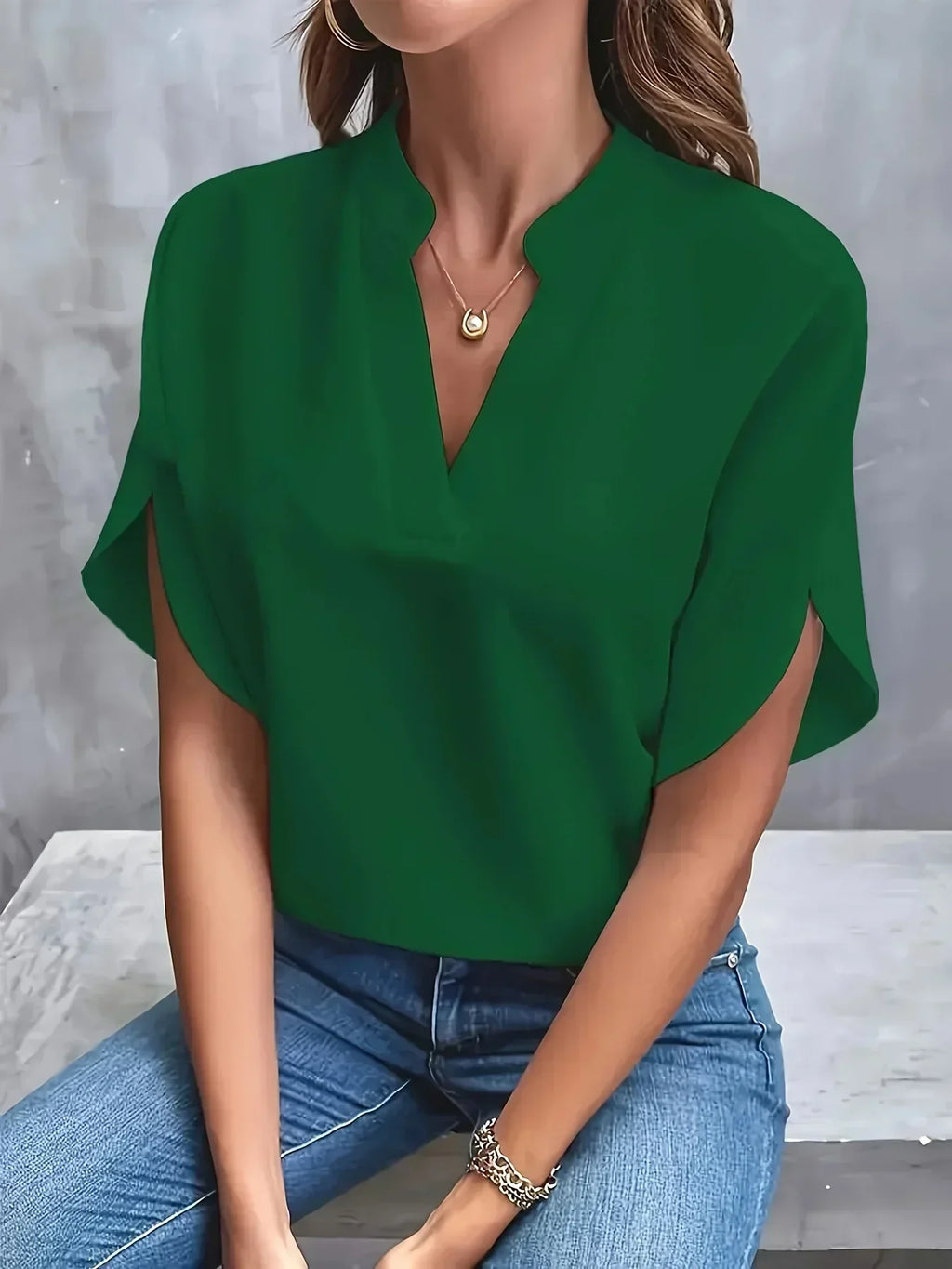 Women's Flutter Sleeve Blouse – Loose Fit V-Neck Summer Blouse
