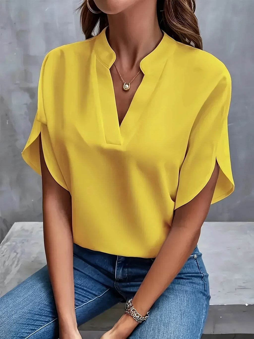 Women's Flutter Sleeve Blouse – Loose Fit V-Neck Summer Blouse