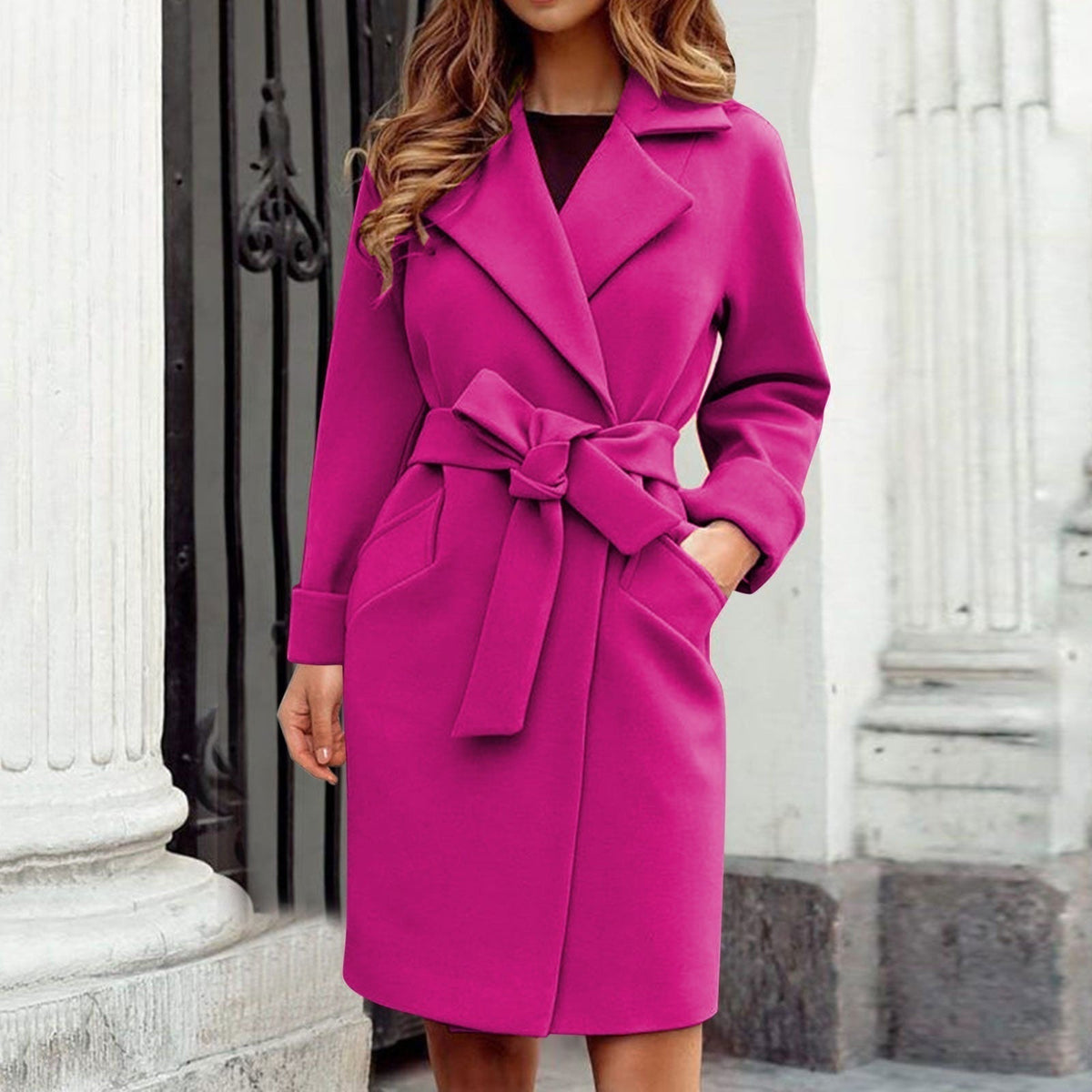 Women's Long Winter Trench Coat – Classic Button Front Overcoat