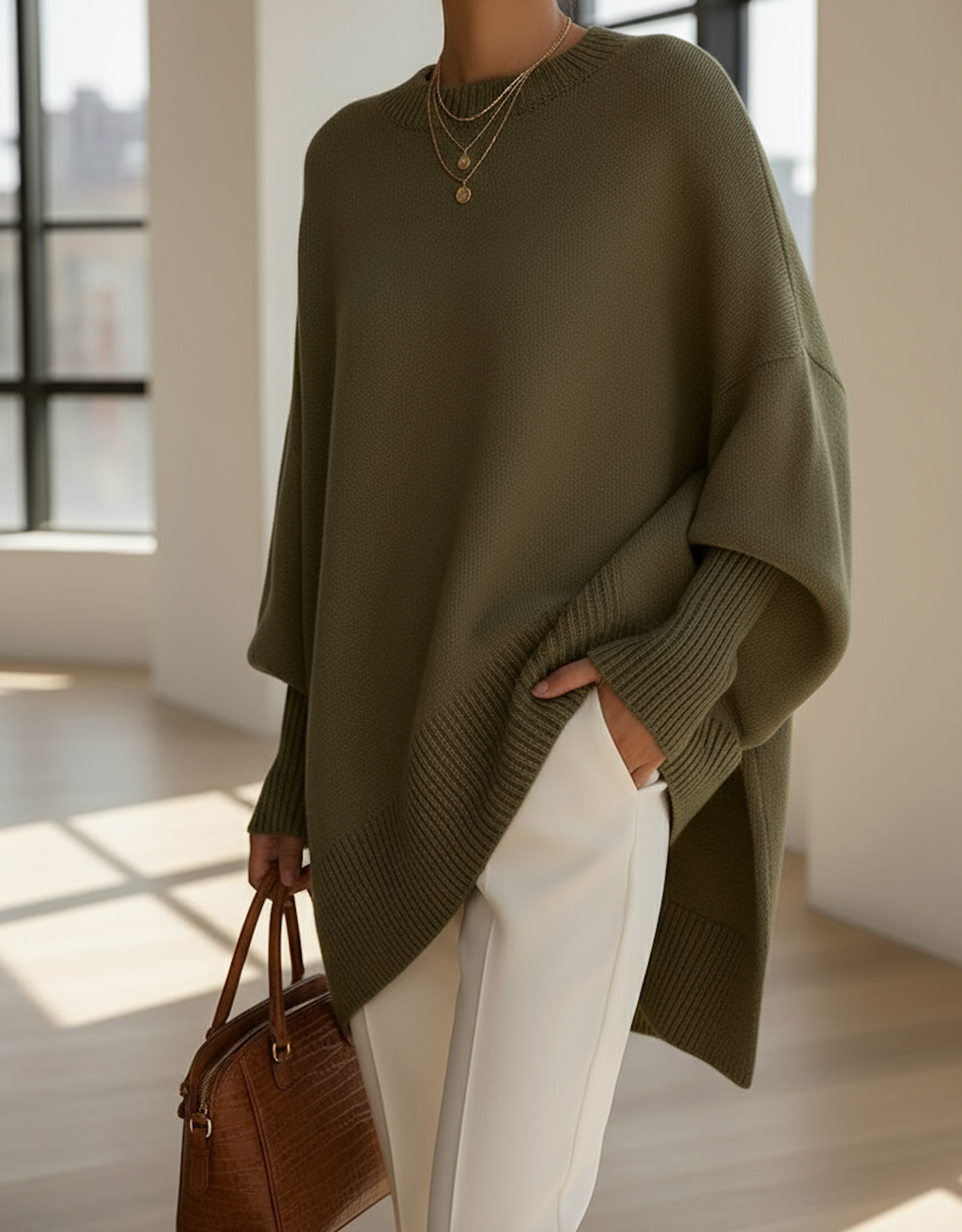 Women's Long Sleeve Oversized Sweater – Relaxed Knit Pullover