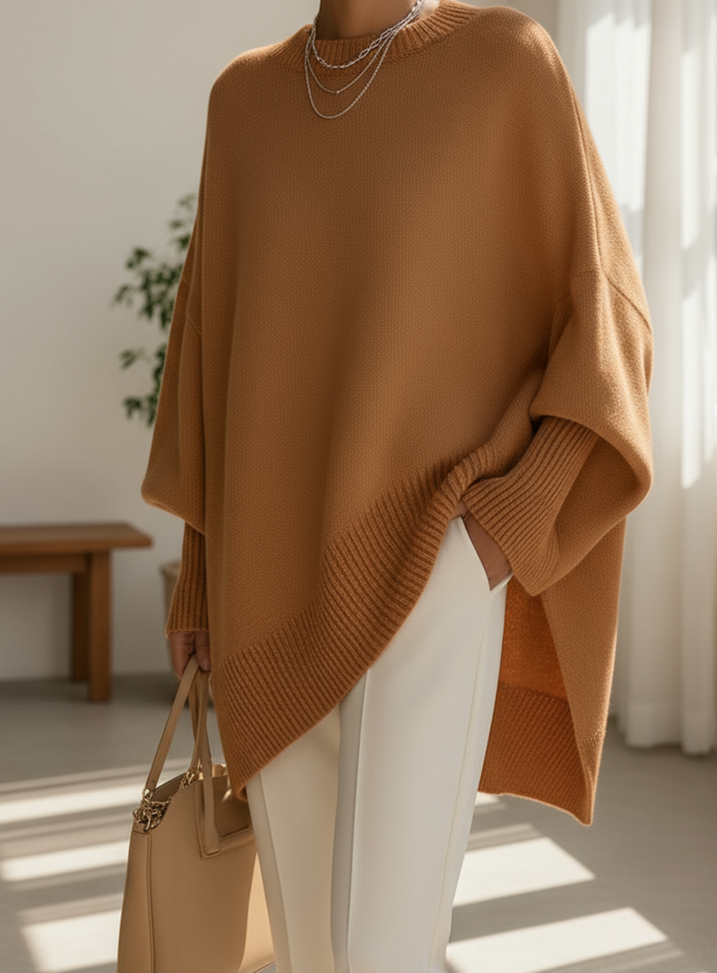 Women's Long Sleeve Oversized Sweater – Relaxed Knit Pullover