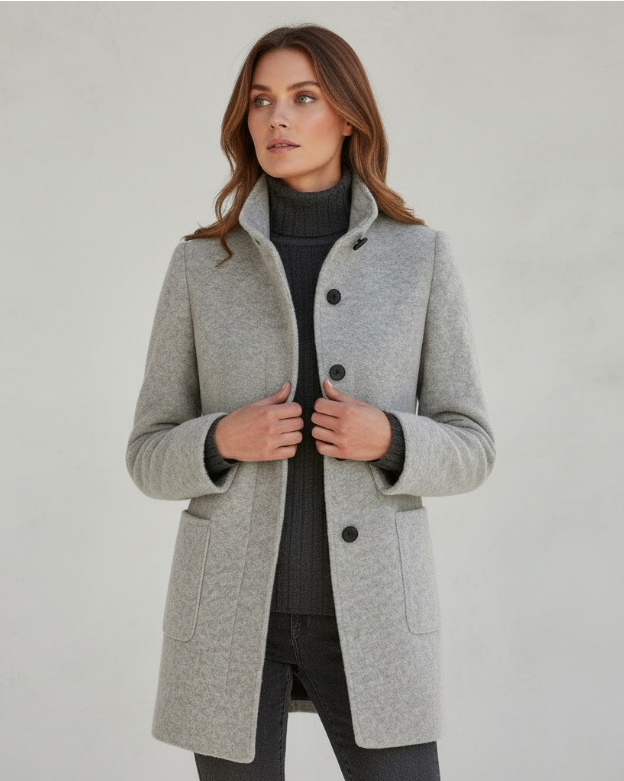 Women's Tailored Winter Coat – Button Front Longline Overcoat