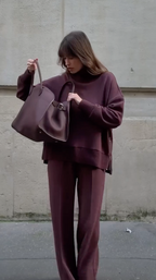 Women's High Neck Knit Set – Wide Leg Sweater Lounge Co-Ord