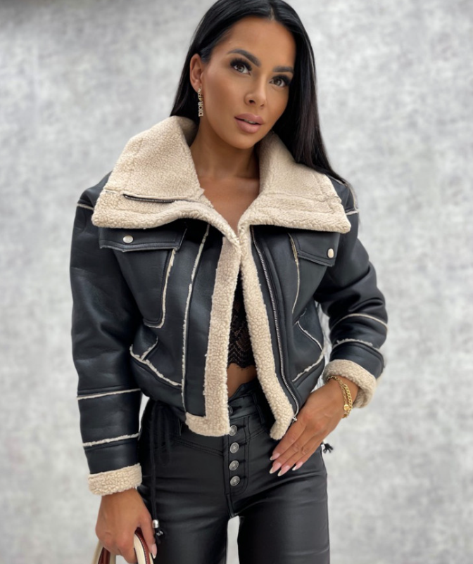 Women's Shearling Style Winter Jacket – Zip-Up Pocket Jacket
