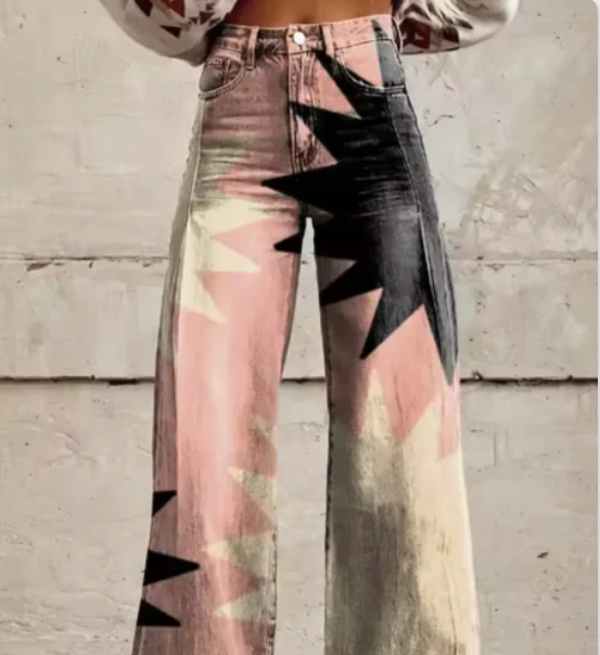 Women's Colourful Printed Summer Trousers – Relaxed Wide Leg Pants