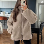 Women's Oversized Stand Collar Jacket – Zip-Up Cold Weather Winter Jacket
