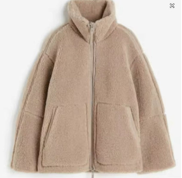 Women's Oversized Stand Collar Jacket – Zip-Up Cold Weather Winter Jacket