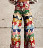 Women's Colourful Printed Summer Trousers – Relaxed Wide Leg Pants