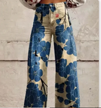 Women's Colourful Printed Summer Trousers – Relaxed Wide Leg Pants