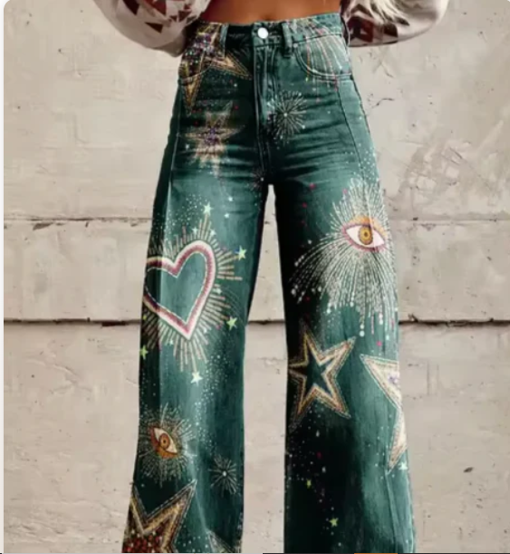 Women's Colourful Printed Summer Trousers – Relaxed Wide Leg Pants