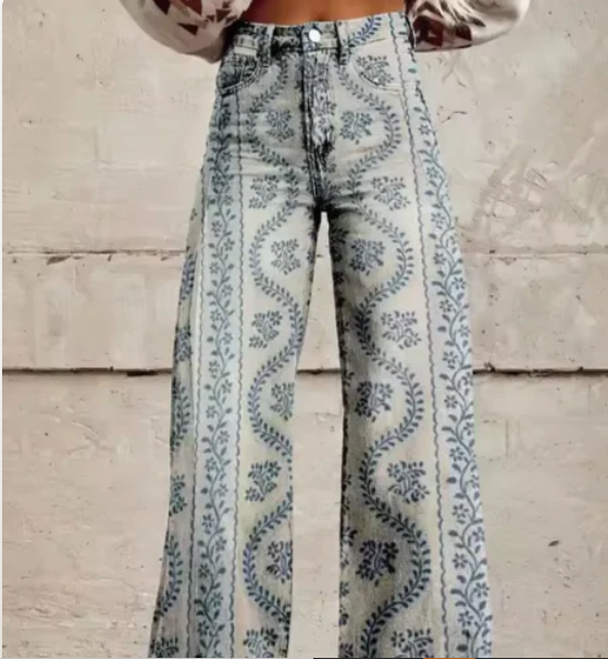 Women's Colourful Printed Summer Trousers – Relaxed Wide Leg Pants