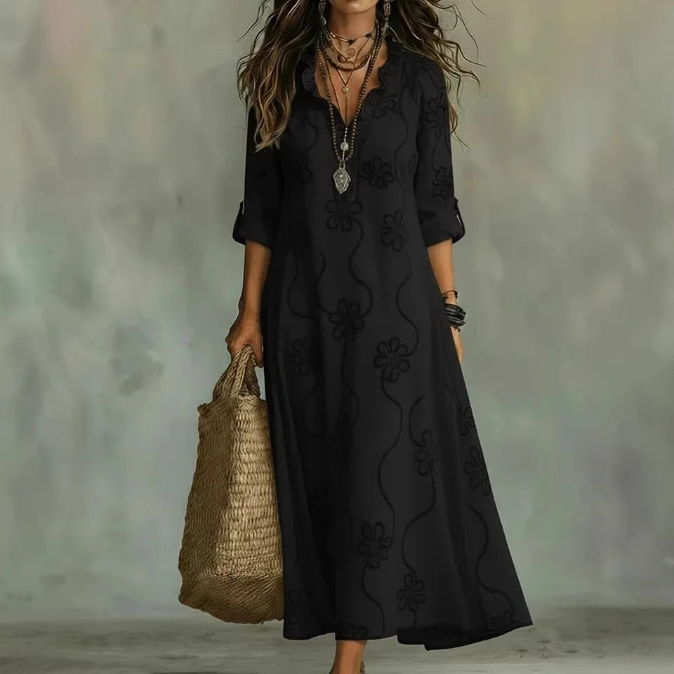 Women's Floral Shirt Dress – Roll Sleeve Relaxed Day Dress