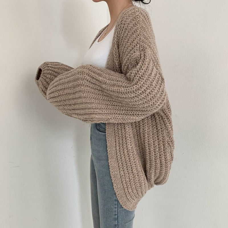 Women's Chunky Open Front Cardigan – Relaxed Long Sleeve Cardigan