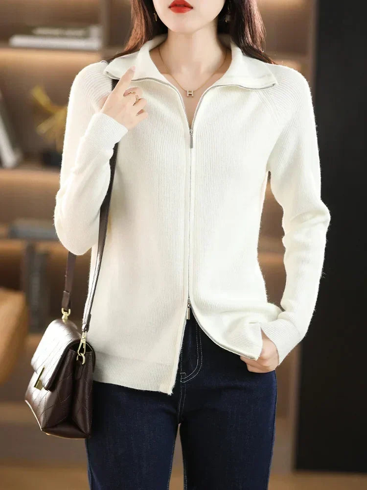 Women's Zip-Up Knit Cardigan – Double Zip Long Sleeve Cardigan