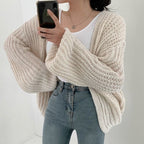 Women's Chunky Open Front Cardigan – Relaxed Long Sleeve Cardigan