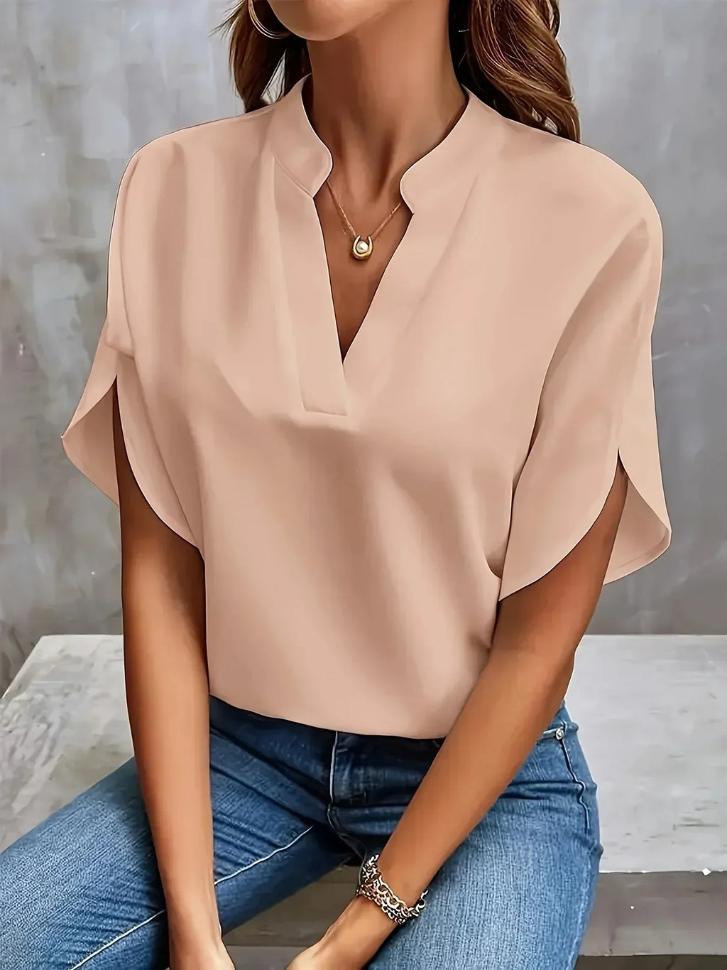 Women's Flutter Sleeve Blouse – Loose Fit V-Neck Summer Blouse