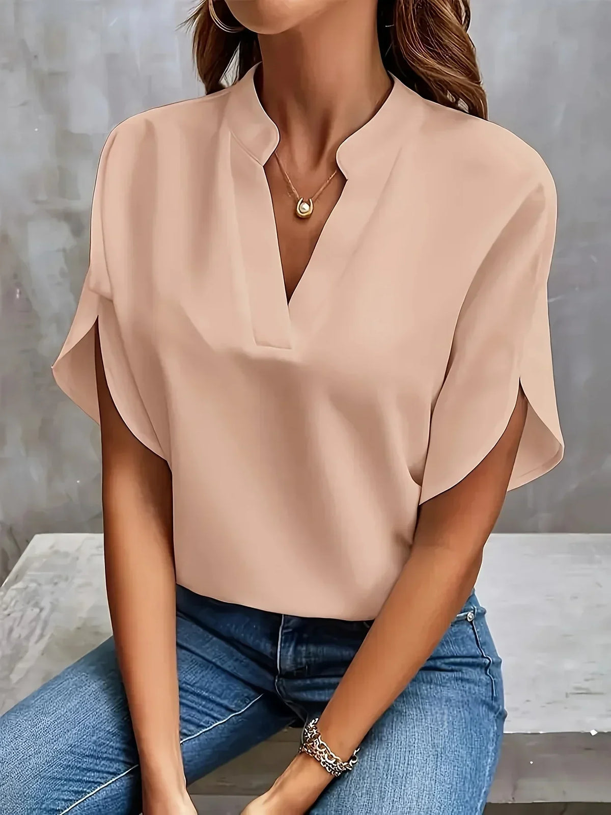 Women's Flutter Sleeve Blouse – Loose Fit V-Neck Summer Blouse