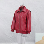 Women's Cropped Faux Leather Jacket – Patchwork Zip-Up Winter Jacket