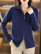 Women's Zip-Up Knit Cardigan – Double Zip Long Sleeve Cardigan