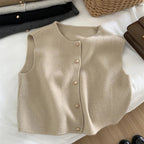 Women's Button Front Knit Vest – Sleeveless Layering Sweater Vest