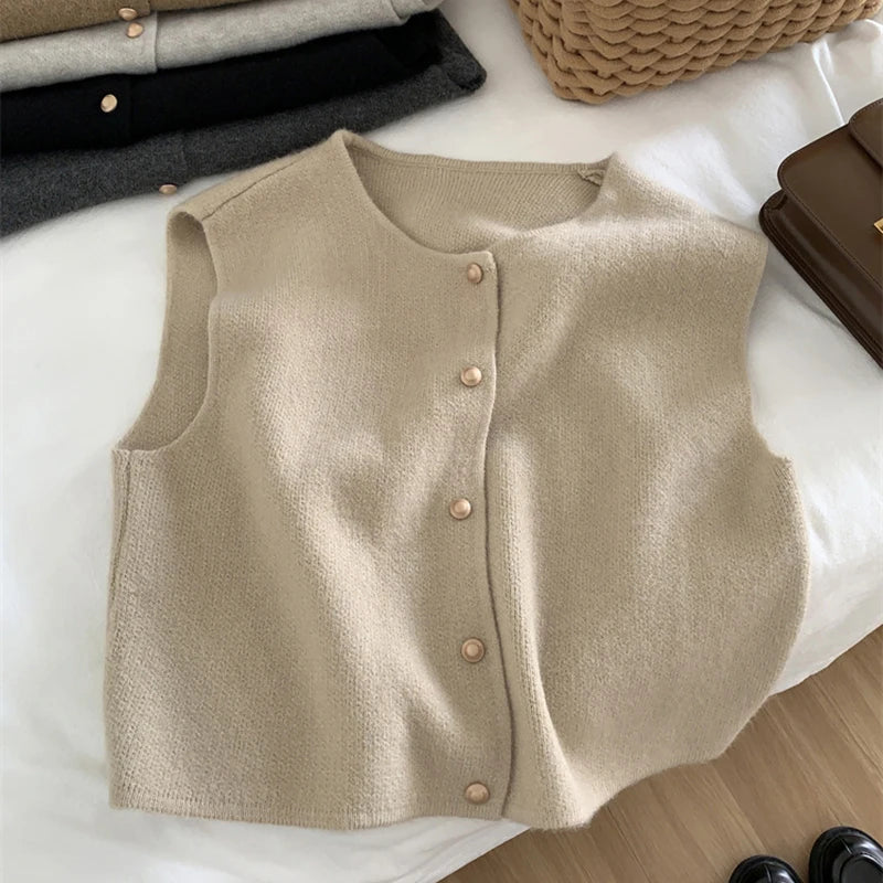 Women's Button Front Knit Vest – Sleeveless Layering Sweater Vest