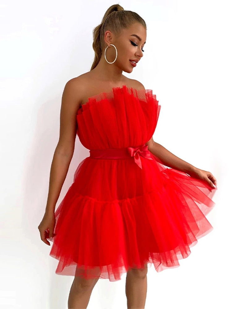 Women's Tulle Layered Party Dress – Festive Formal Evening Dress