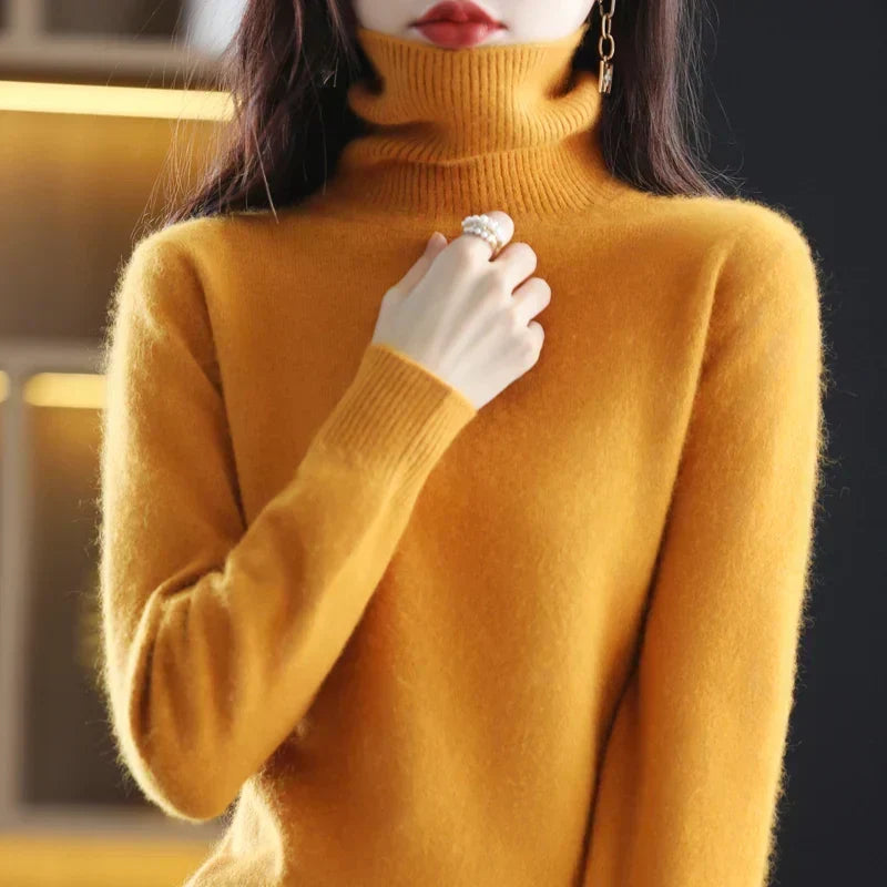 Women's Classic High Neck Sweater – Winter Turtleneck Knit Pullover