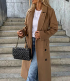 Women's Long Lapel Coat – Tailored Button Front Overcoat