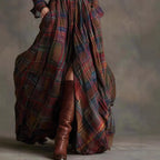 Women's Plaid Button Maxi Dress – Long Pocket Shirt Dress