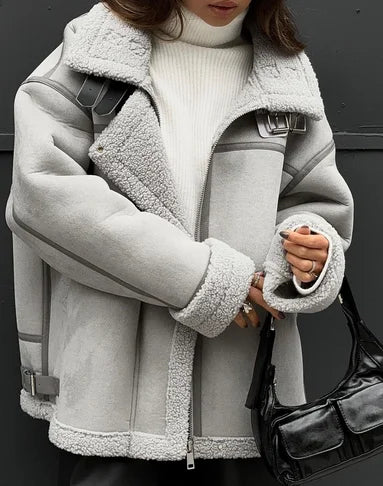 Women's Oversized Collared Jacket – Pocket Cold Weather Winter Jacket