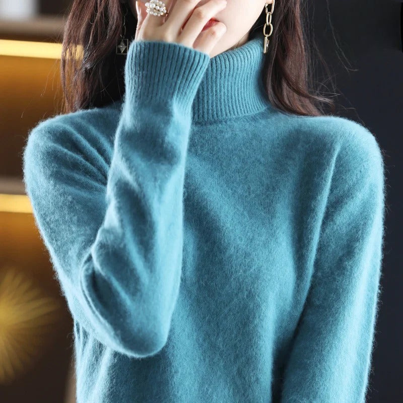 Women's Classic High Neck Sweater – Winter Turtleneck Knit Pullover