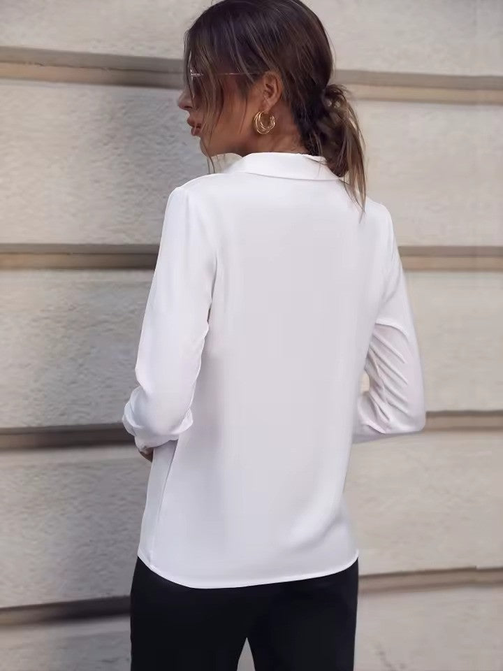 Women's Office Shirt Blouse – Collared Long Sleeve Button Blouse