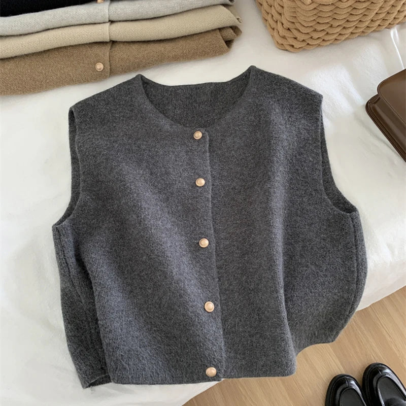 Women's Button Front Knit Vest – Sleeveless Layering Sweater Vest