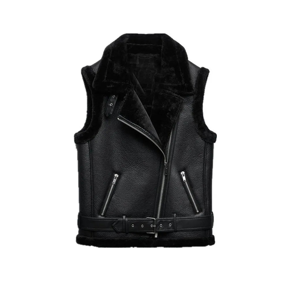 Women's Sleeveless Faux Leather Vest – Fur Lined Winter Gilet