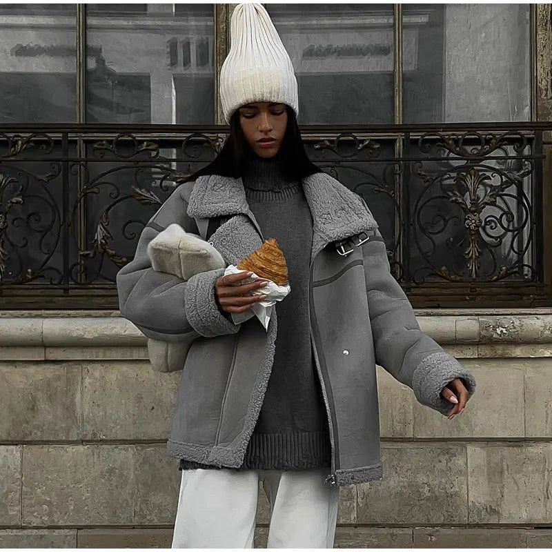 Women's Oversized Collared Jacket – Pocket Cold Weather Winter Jacket