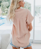Women's Utility Pocket Blouse – Turn-Up Sleeve Button Front Blouse