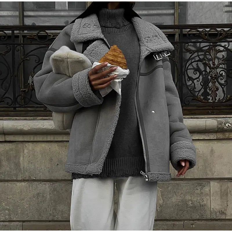 Women's Oversized Collared Jacket – Pocket Cold Weather Winter Jacket
