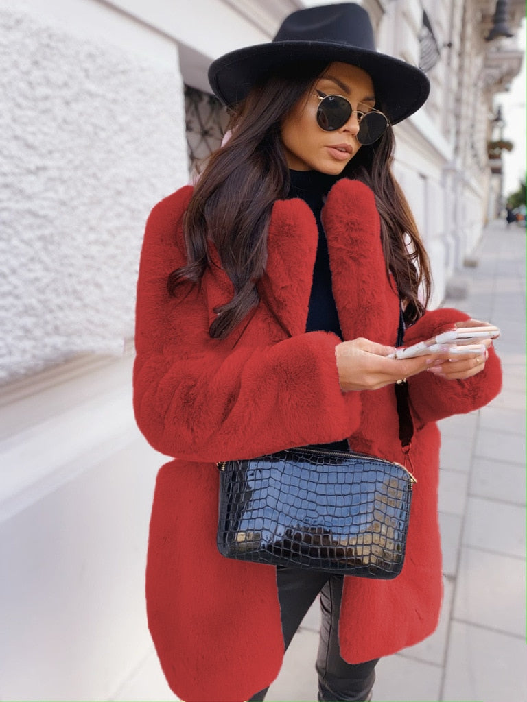 Women's Oversized Faux Fur Jacket – Plush Collar Winter Coat