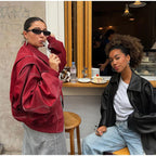 Women's Cropped Faux Leather Jacket – Patchwork Zip-Up Winter Jacket