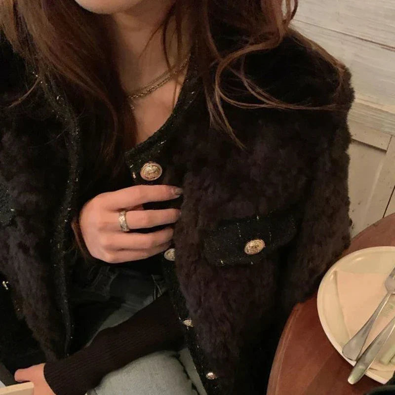 Women's Cropped Faux Fur Coat – Plush Collar Winter Jacket