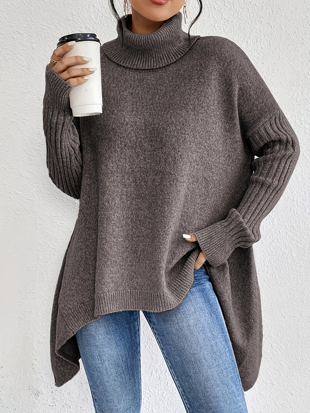 Women's Oversized High Neck Sweater – Relaxed Long Sleeve Winter Sweater