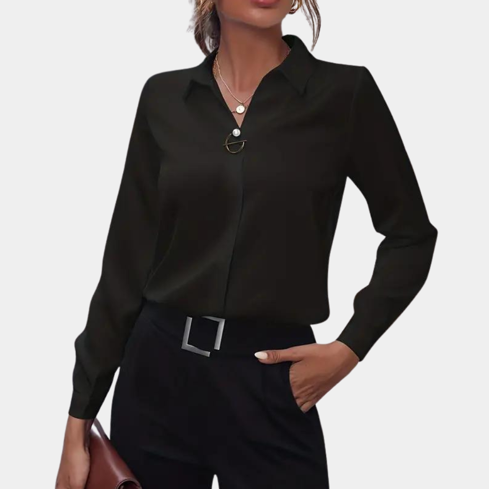 Women's Office Shirt Blouse – Collared Long Sleeve Button Blouse