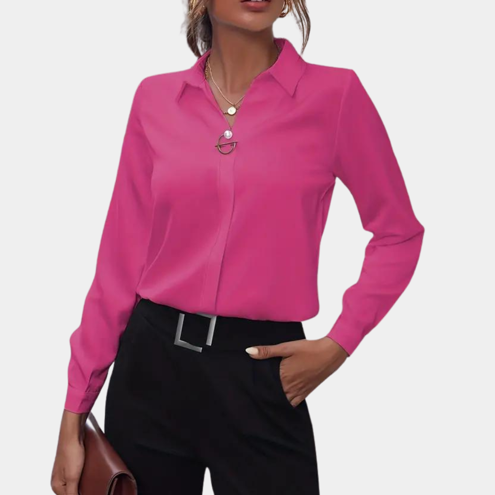 Women's Office Shirt Blouse – Collared Long Sleeve Button Blouse