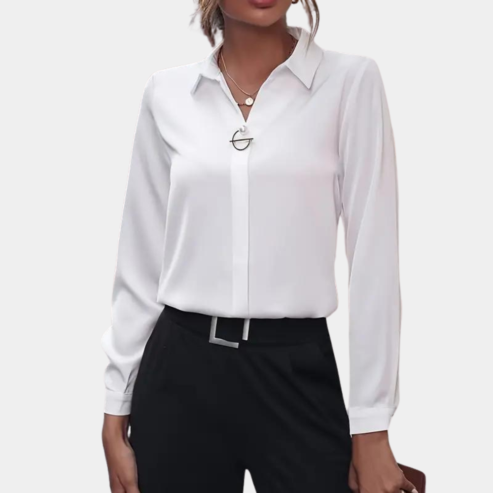Women's Office Shirt Blouse – Collared Long Sleeve Button Blouse