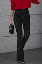 Women's High Waisted Fitted Sequin Pants – Sparkly Evening Party Trousers