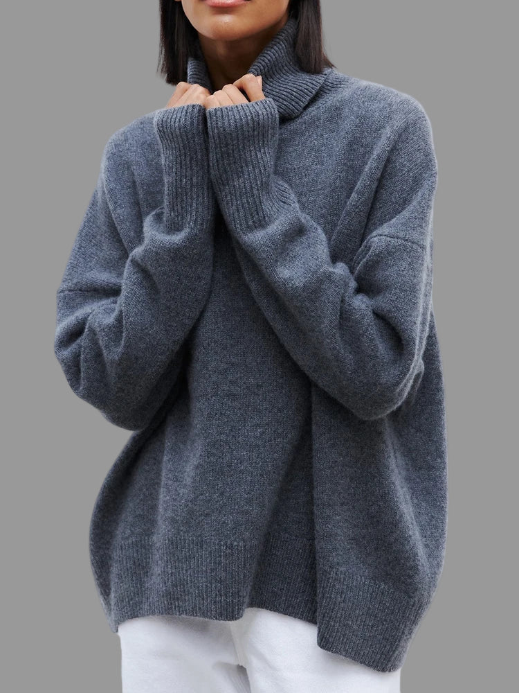 Women's Oversized High Neck Sweater – Slouchy Turtleneck Knit Pullover