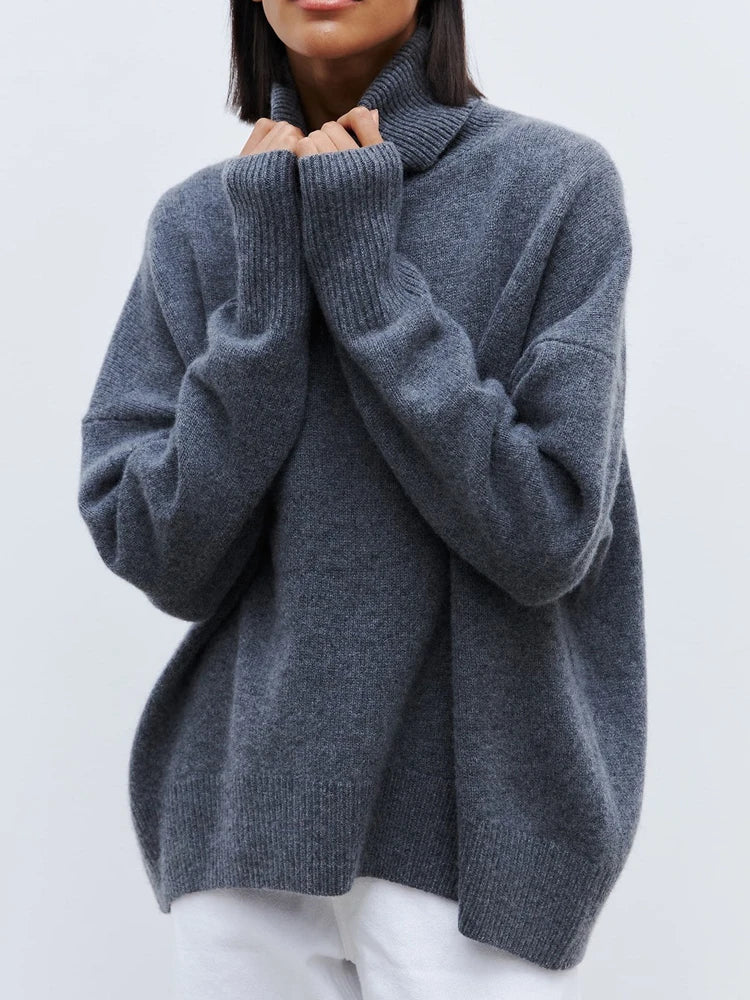 Women's Oversized High Neck Sweater – Slouchy Turtleneck Knit Pullover