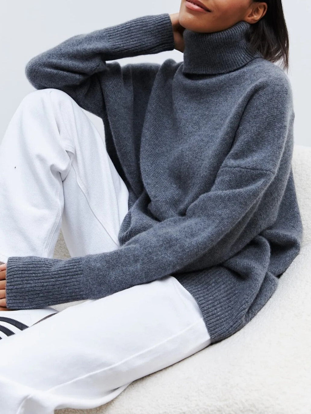 Women's Oversized High Neck Sweater – Slouchy Turtleneck Knit Pullover