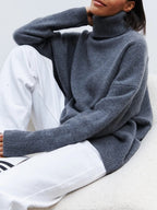 Women's Oversized High Neck Sweater – Slouchy Turtleneck Knit Pullover